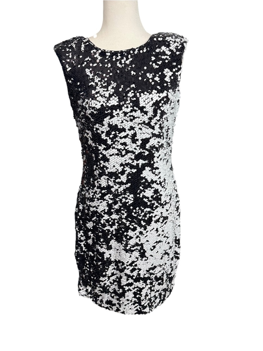 Aidan Mattox Sequin  Bodycon Dress Black White Cocktail Formal Party Size 10 NWT